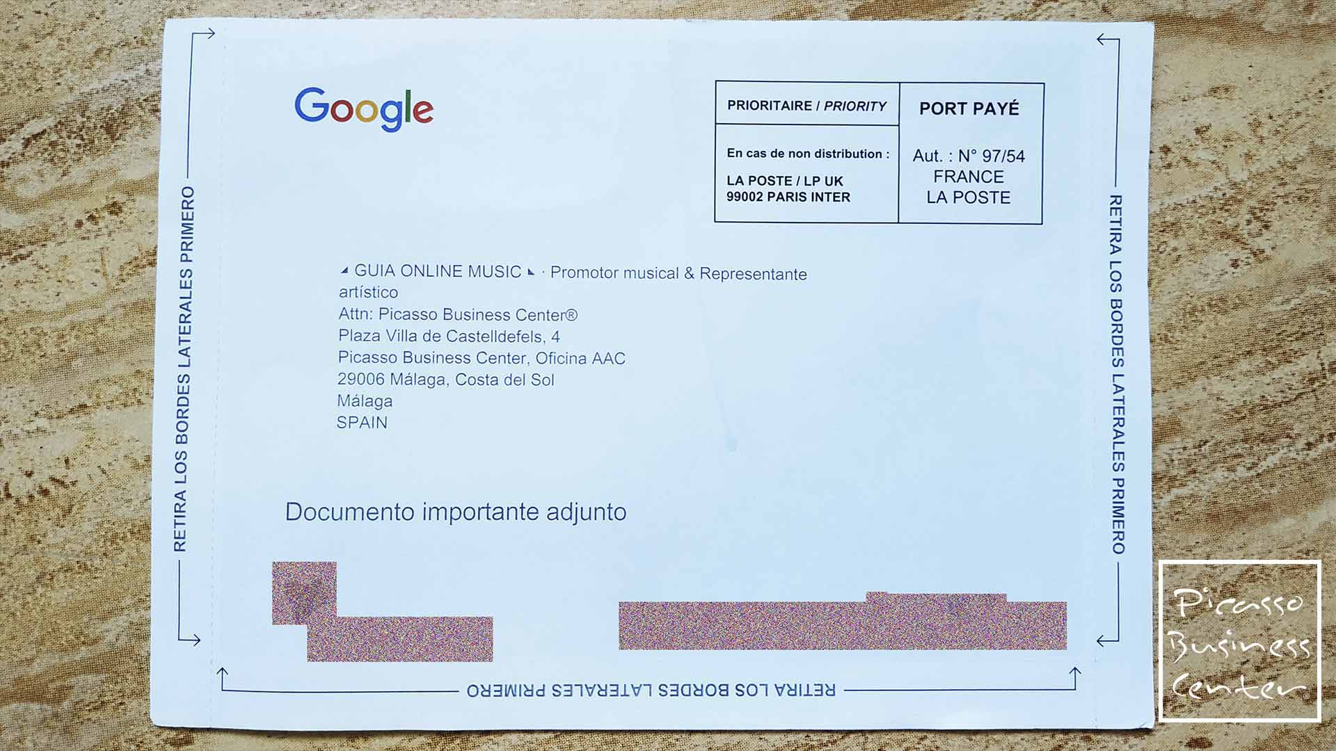 Carta de Google My Business para domiciliar la empresa en Málaga domiciliación de empresa en Málaga
